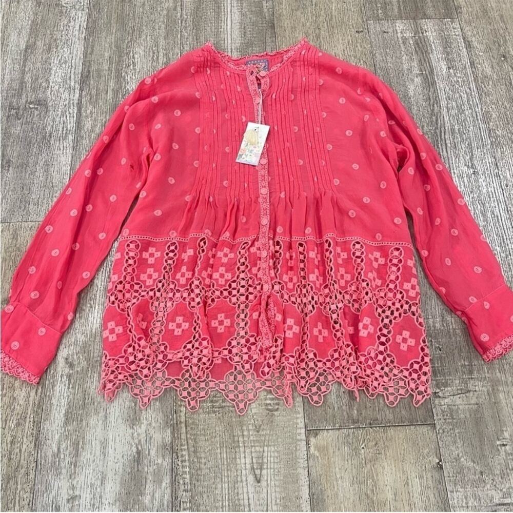 NWOT! Johnny Was Baez Phaedra Pleated Embroidered Blouse - Picture 7 of 10